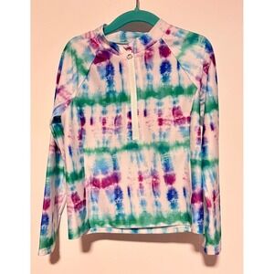 DSG Girls XS 6-7 Long Sleeve Rash Guard Tie Dye Multi Zip Swim Top 50+ UV